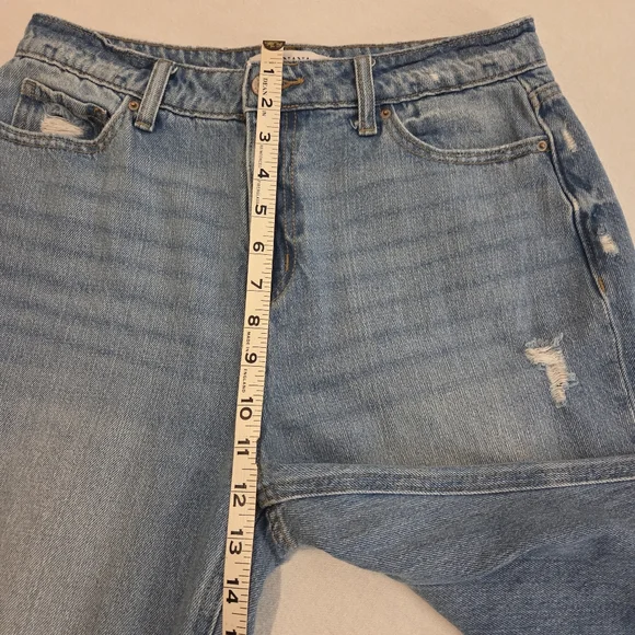 ZENANA Med Wash High Waist Distressed Raw Hem Wide Leg Jeans Women's Size 27 - Picture 11 of 14